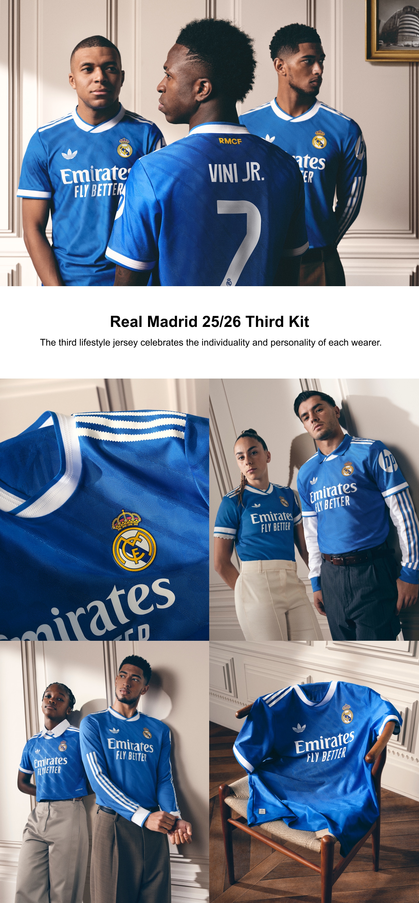 Real Madrid adidas Third Youthkit 2025-26 with Vini Jr. 7 printing